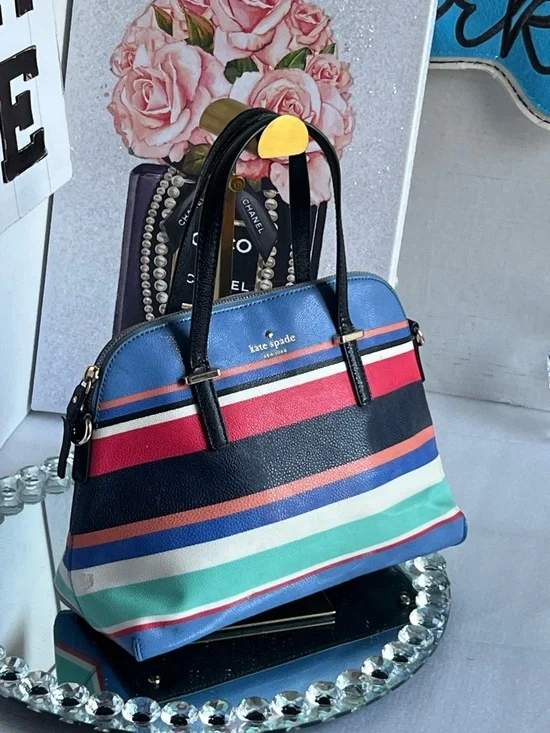 kate spade Blue, Red, Black and Aqua Striped Dome Satchel unbranded strap - Picture 10 of 11